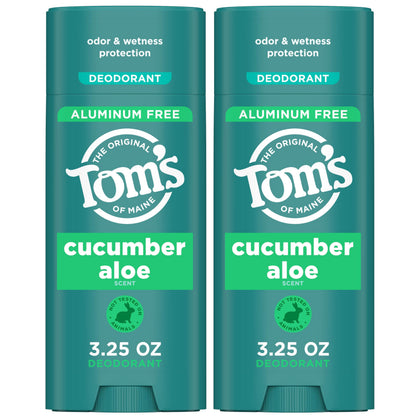 Tom's of Maine front packaging showing cucumber aloe sticks and 2-pack benefit