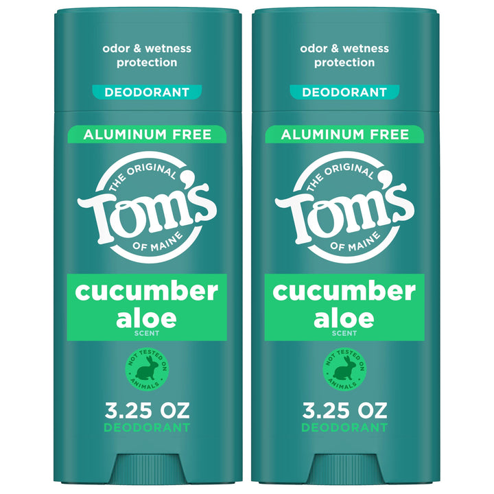 Tom's of Maine front packaging showing cucumber aloe sticks and 2-pack benefit