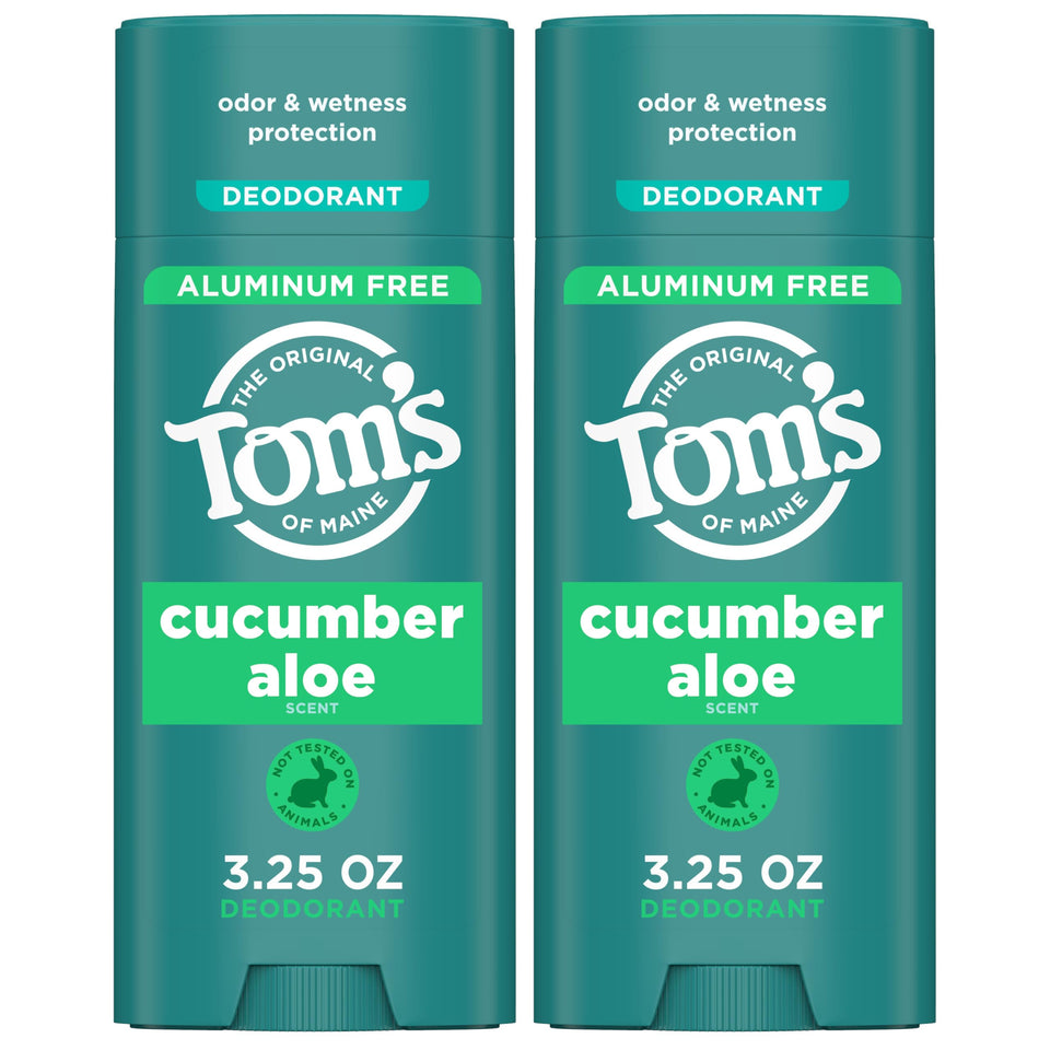 Tom's of Maine front packaging showing cucumber aloe sticks and 2-pack benefit