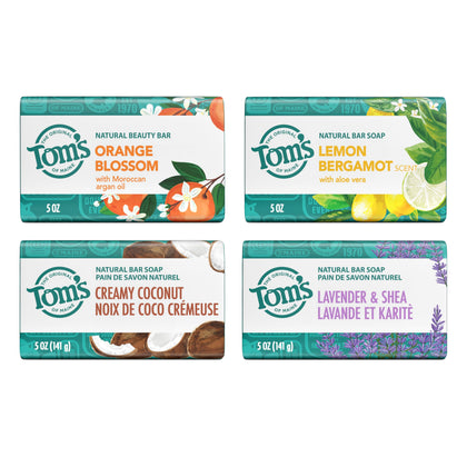 Tom's of Maine front pack showing all four bars and natural benefit