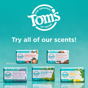 Tom's of Maine ingredients arrangement with argan, coconut, shea for nourishing benefit