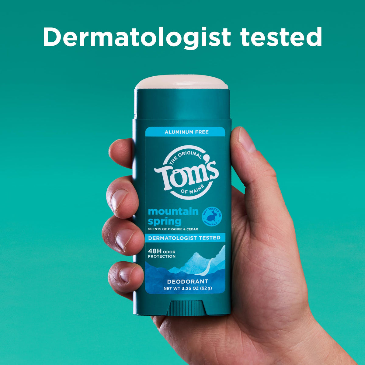 Tom's of Maine label showing ingredients and dermatologist-tested claim