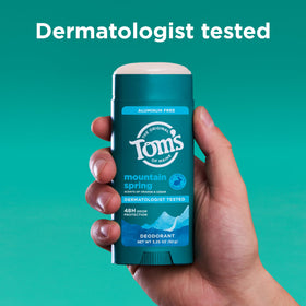 Tom's of Maine label showing ingredients and dermatologist-tested claim