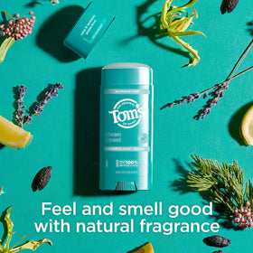 Tom's of Maine label close-up listing natural ingredients and claims
