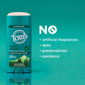 Tom's of Maine lifestyle outdoors scene conveying woodsy scent notes