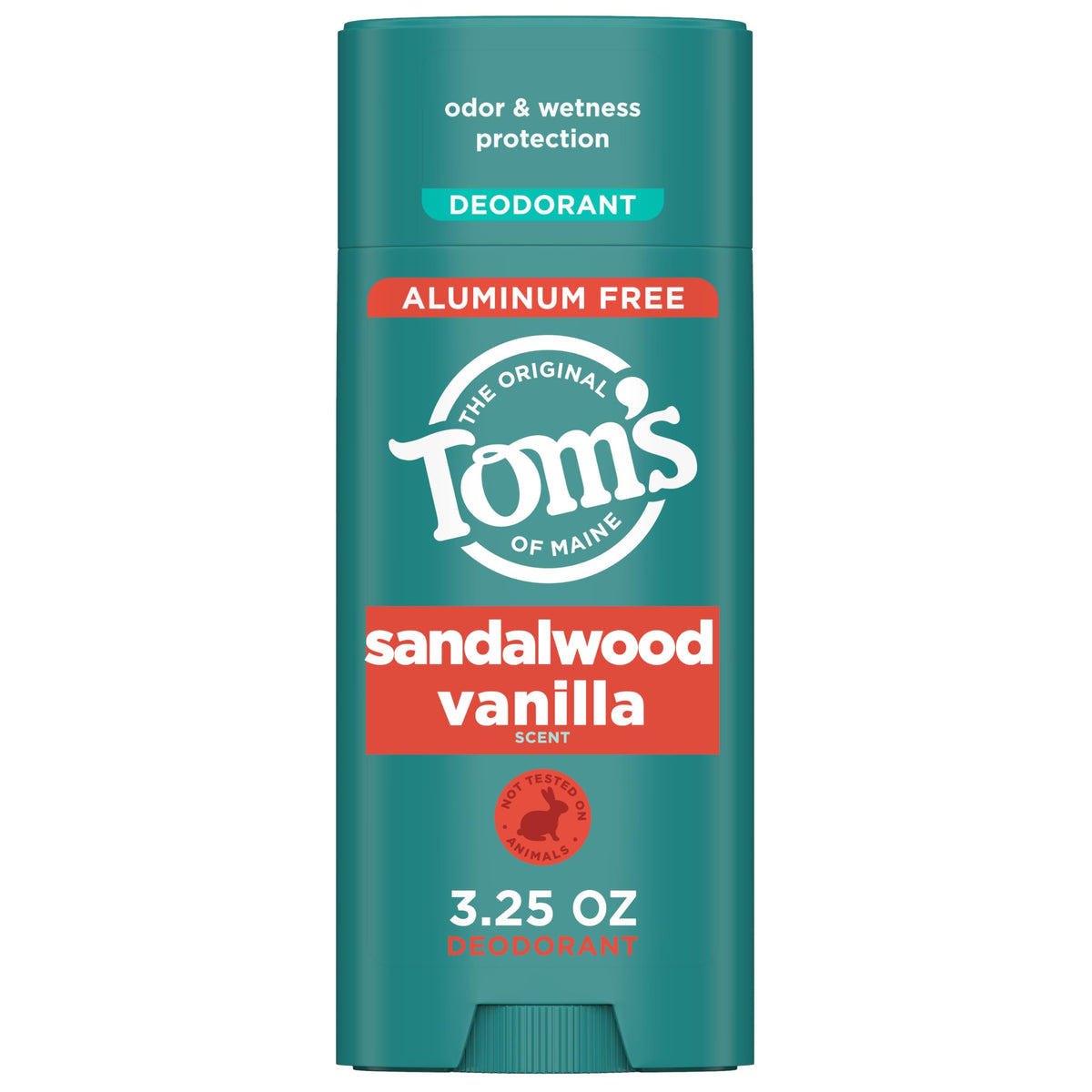 Tom's of Maine front packaging showing sandalwood vanilla scent and benefits