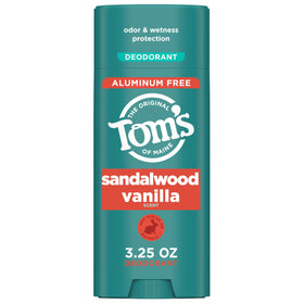 Tom's of Maine front packaging showing sandalwood vanilla scent and benefits