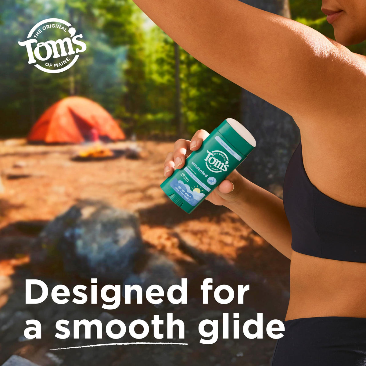 Tom's of Maine stick inside gym bag illustrating on-the-go freshness after workouts
