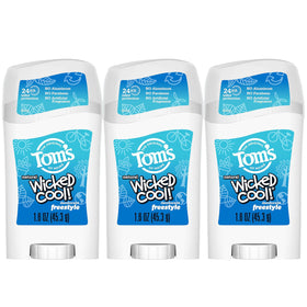 Tom's of Maine front packaging showing three-stick pack and benefits