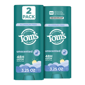 Tom's of Maine front packaging showing unscented two-pack and benefits
