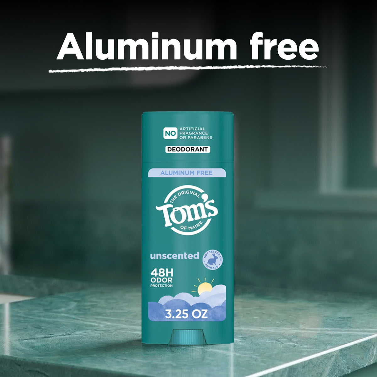 Tom's of Maine on bathroom counter in lifestyle setting for daily routine