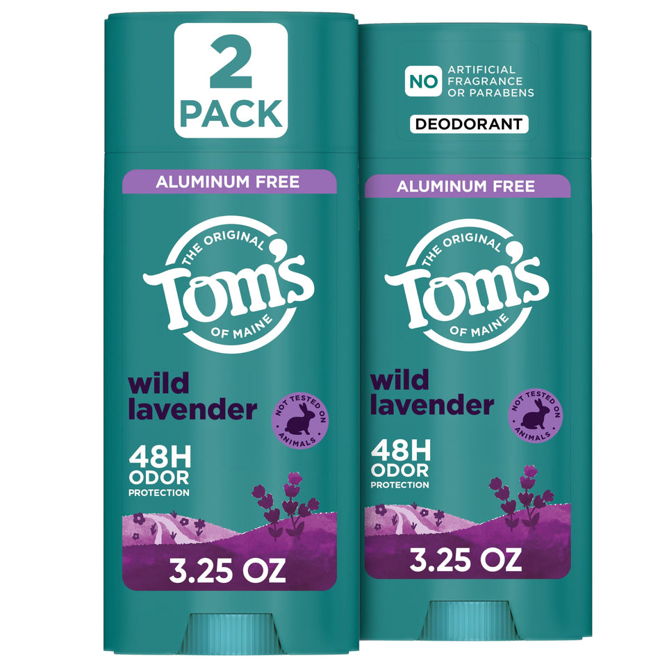 Tom's of Maine front packaging showing twin sticks and scent benefits