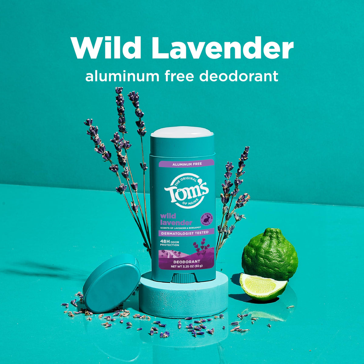 Tom's of Maine close-up of deodorant stick gliding on smoothly