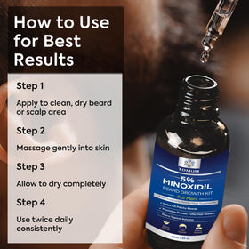 TOMUM bottle label highlighting 5% minoxidil concentration and clarity