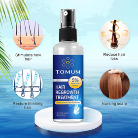 TOMUM topical spray applied to scalp showing quick absorption benefit