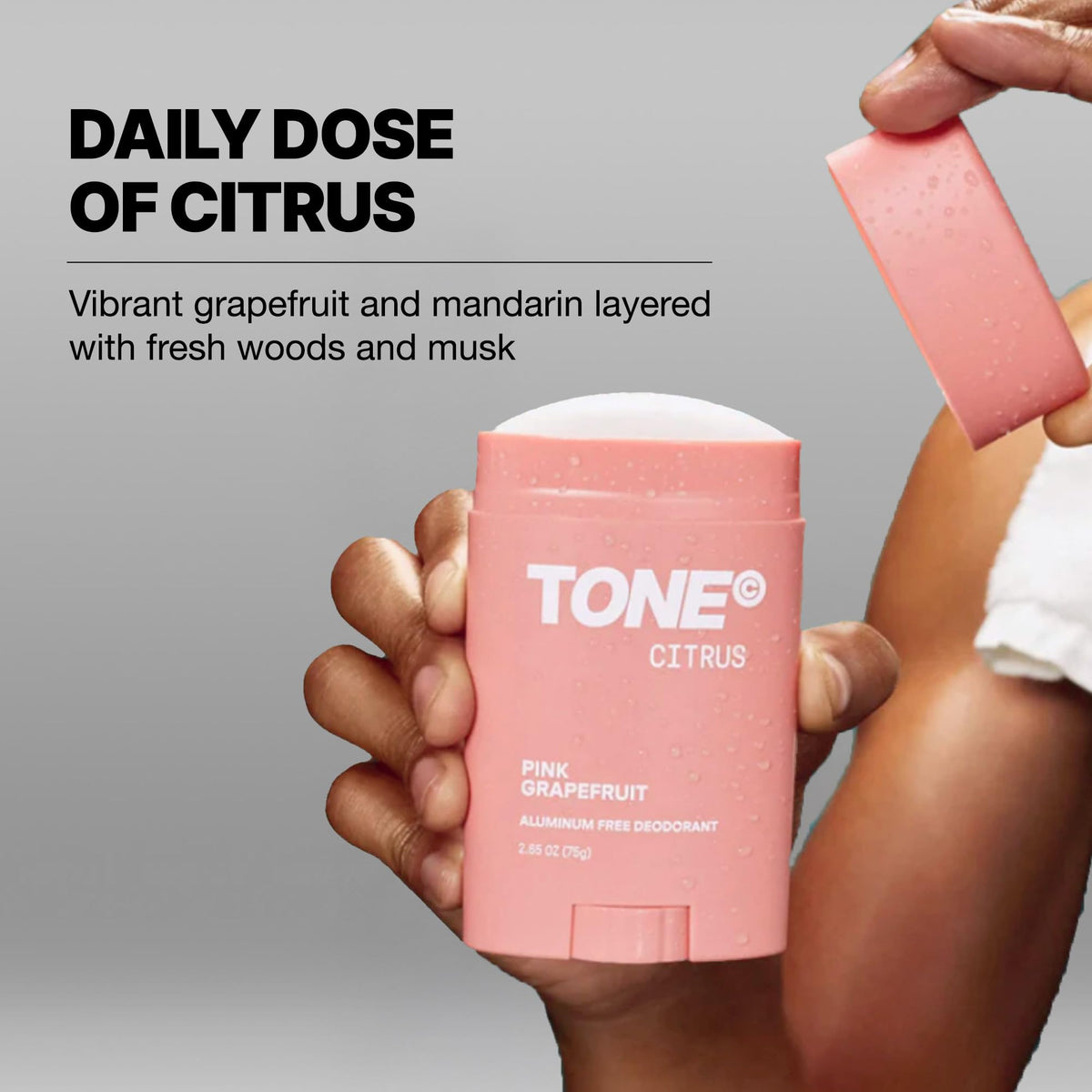 TONE Citrus stick texture close-up showing smooth glide and moisturizing richness