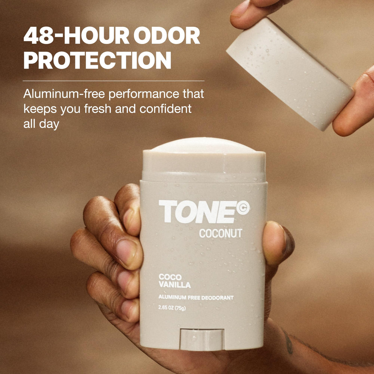 TONE deodorant stick open with visible product and easy glide benefit