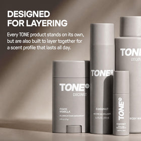 Detail of TONE Exclusive cap and label emphasizing clear branding and portability