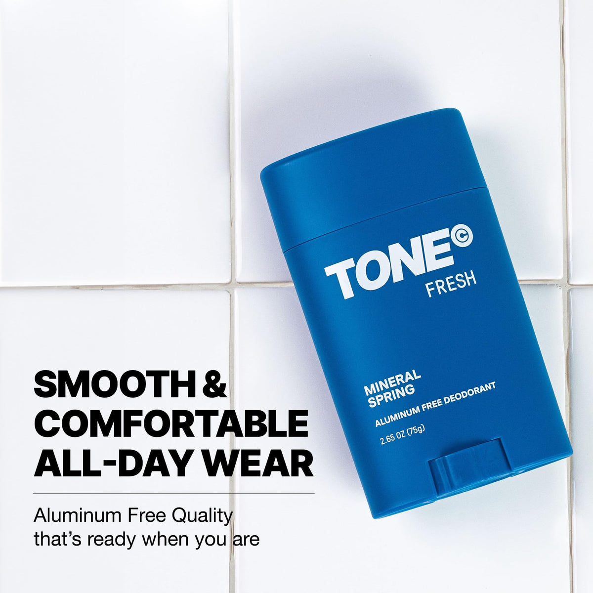 TONE Fresh being held to show 2.65 oz size and portable convenience