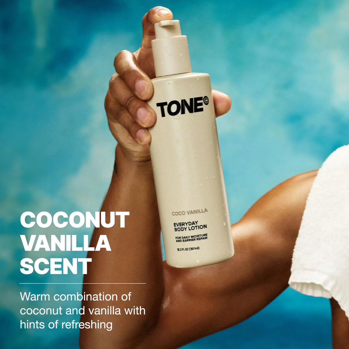 TONE Exclusive creamy lotion texture close-up, shows smooth fast absorption