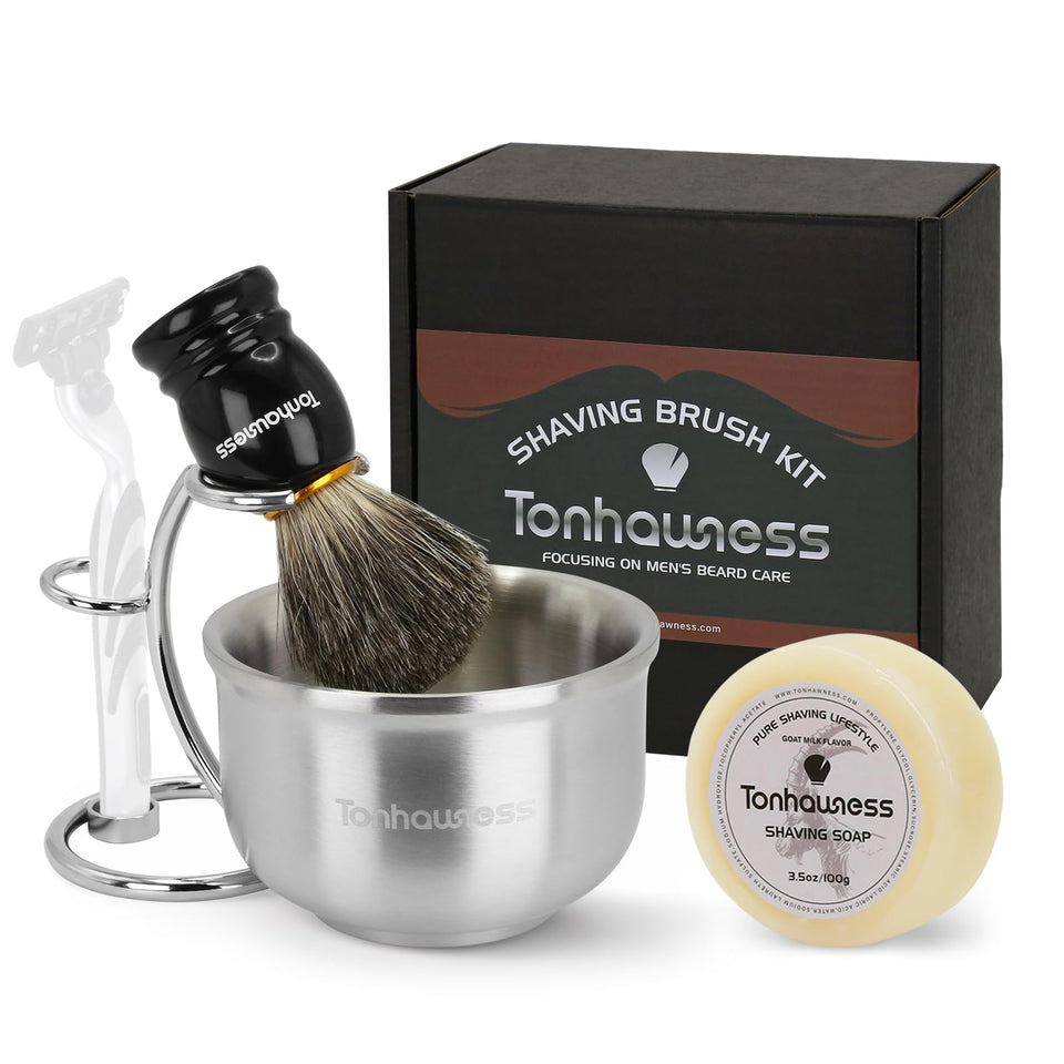 tonhawness front view of full shaving kit showing organized components and premium finish