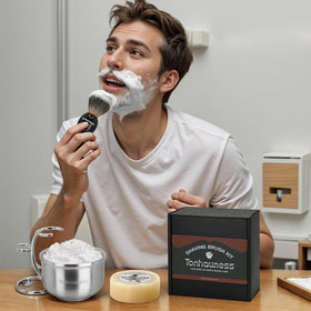 tonhawness kit styled in bathroom for classic wet-shaving ritual and countertop appeal