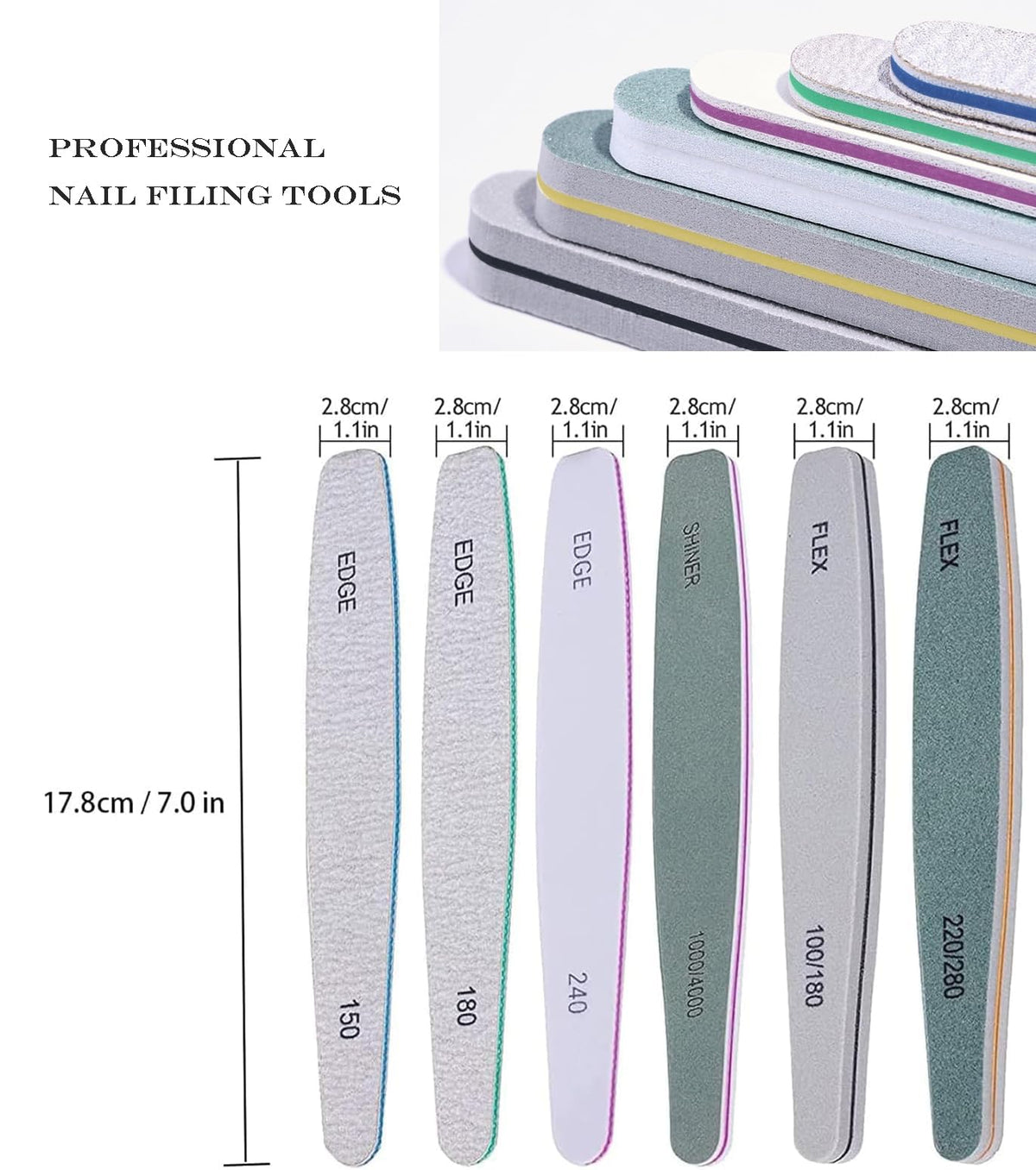 Tonokails straight files arranged to show coarse grit for efficient length reduction benefit speed