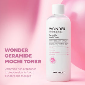 TONYMOLY 500ml full bottle beside 100ml travel bottle for scale