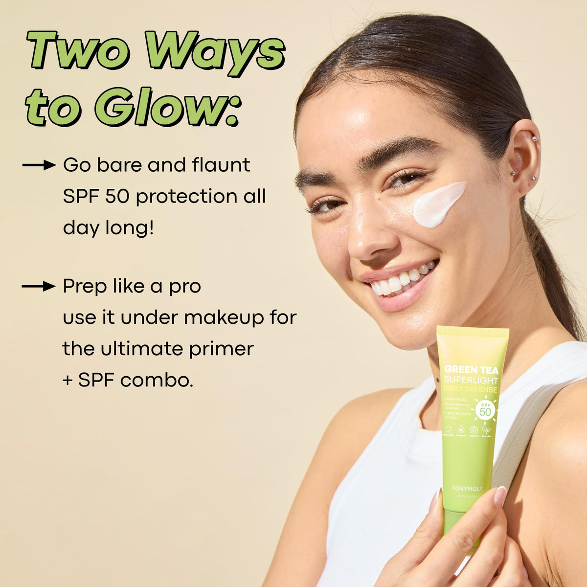 TONYMOLY sunscreen applied outdoors showing sun protection during activity