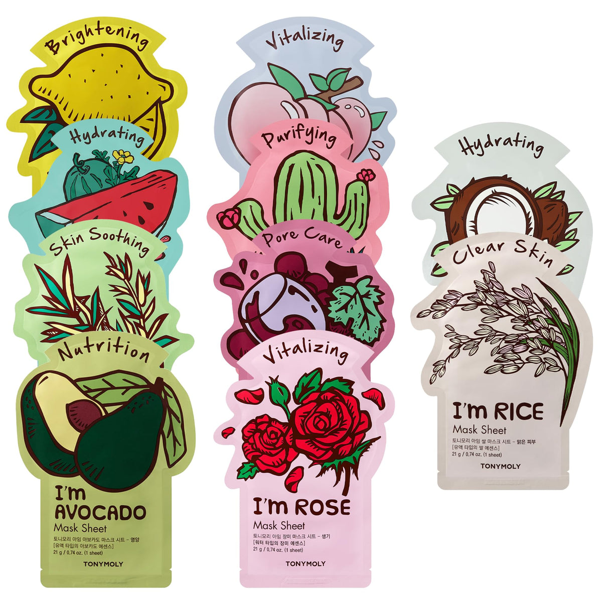 TONYMOLY front packaging of the 10-pack gift set showing colorful boxes and benefits