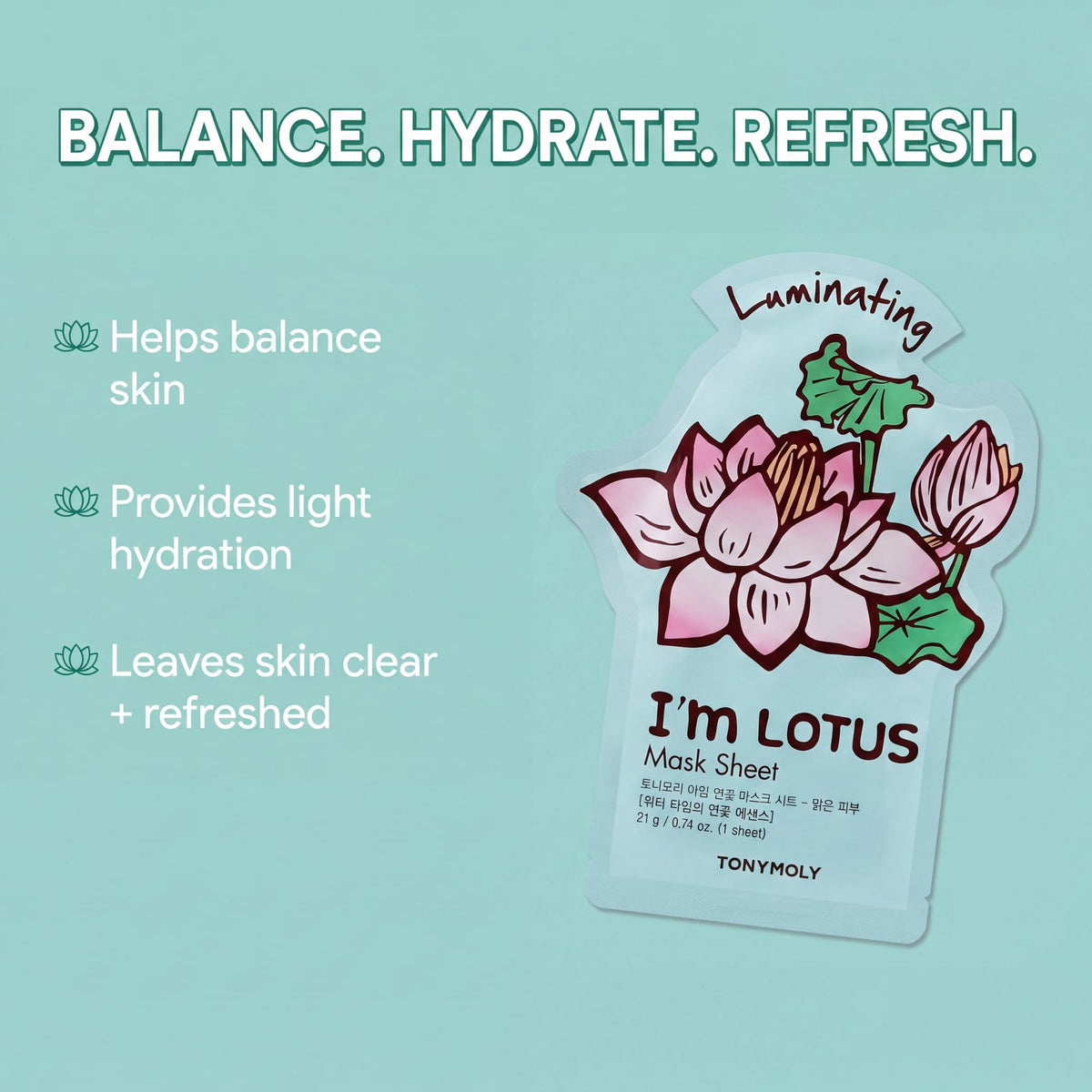 TONYMOLY lotus mask on a bathroom shelf suggesting relaxing at-home spa benefit