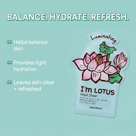 TONYMOLY lotus mask on a bathroom shelf suggesting relaxing at-home spa benefit