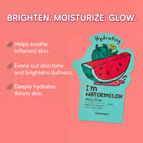 TONYMOLY model wearing a sheet mask showing comfortable fit and immediate glow