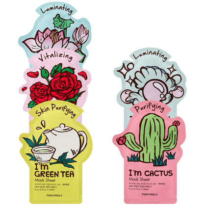 TONYMOLY front packaging of the five-mask gift set showing variety and convenience