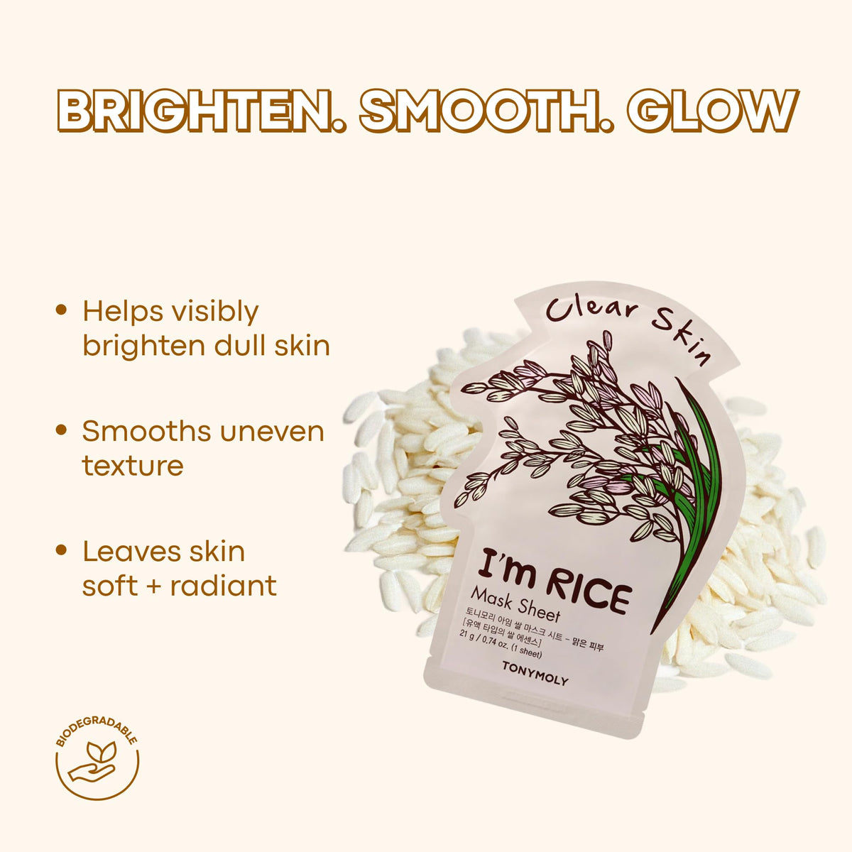 TONYMOLY mask packet held in hand to show travel-friendly size and single-use ease