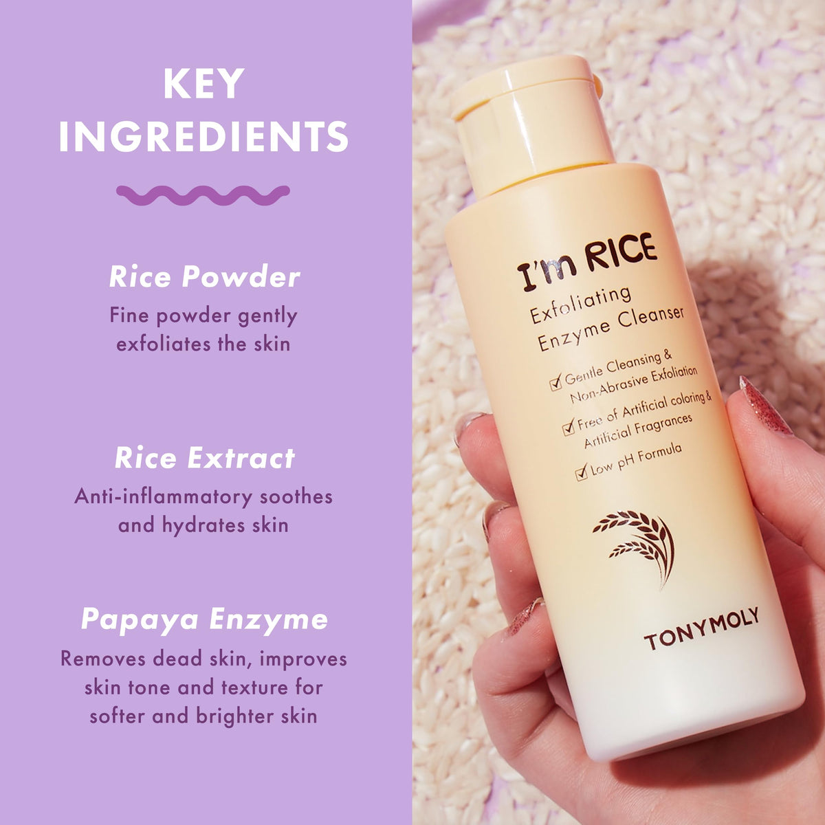 TONYMOLY powder scoop showing recommended amount for controlled use