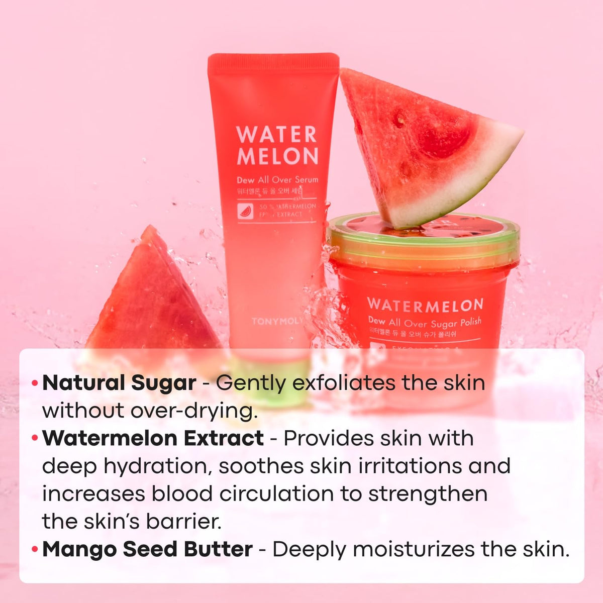 TONYMOLY with watermelon and aloe ingredient display showcasing hydrating actives