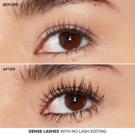 Too Faced before and after lashes showing dramatic lengthening