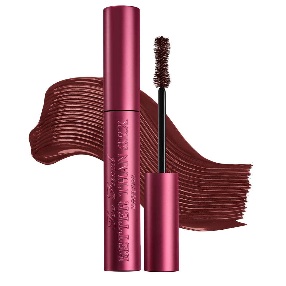 Too Faced front packaging showing burgundy tube and brand, highlights dramatic volume