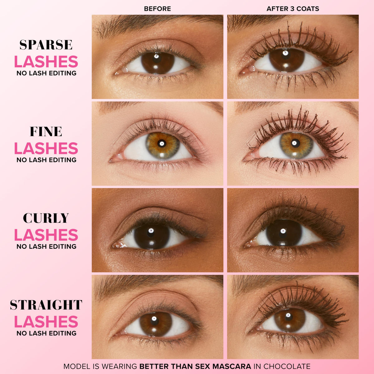 Too Faced hourglass brush close-up demonstrating precise separation and lift