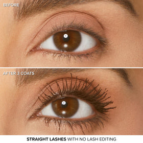 Too Faced lashes before and after illustrating dramatic volumizing effect