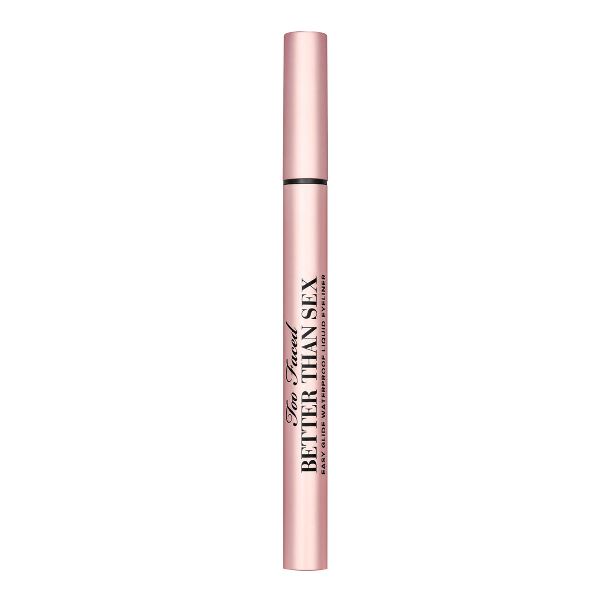 Too Faced eyeliner in a makeup bag by a mirror for on-the-go convenience
