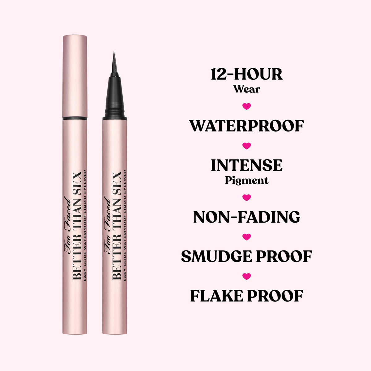 Too Faced eyeliner next to a coin showing compact size for portability