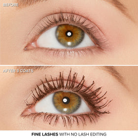 Too Faced mascara texture on brush highlighting smooth, buildable formula