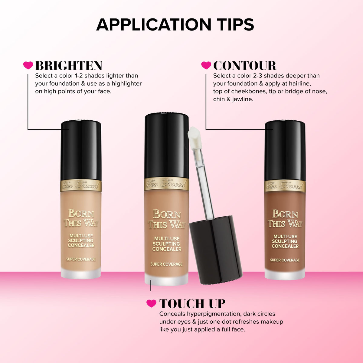 Too Faced concealer packaging label highlighting vegan cruelty-free benefit
