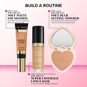 Too Faced concealer inside makeup bag showing travel-ready convenience