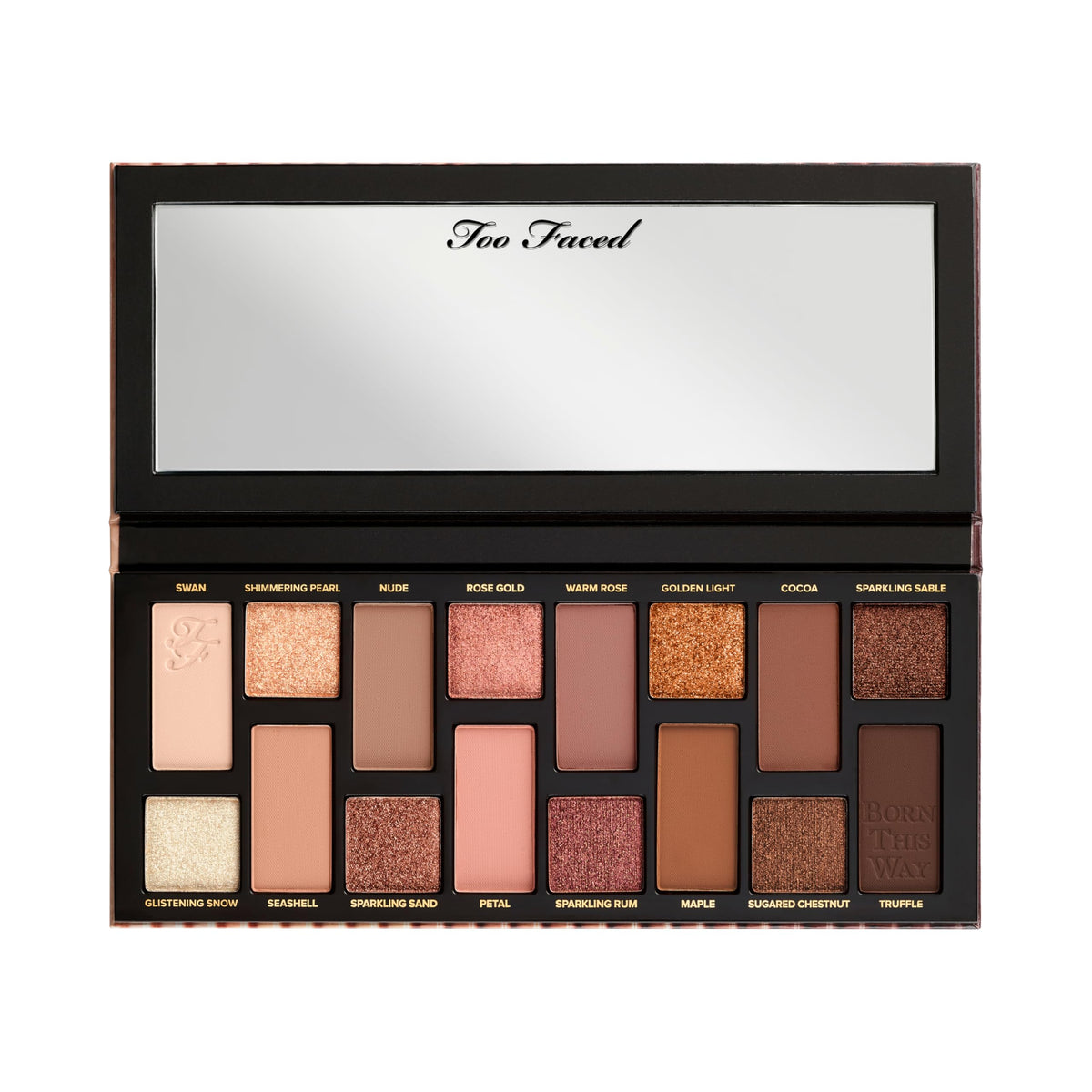 Too Faced palette held in hand for size comparison and travel-friendly benefit
