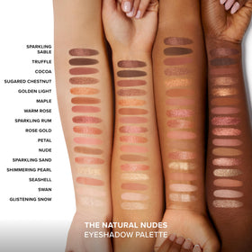 Too Faced swatches on arm displaying shade range and blendability benefit