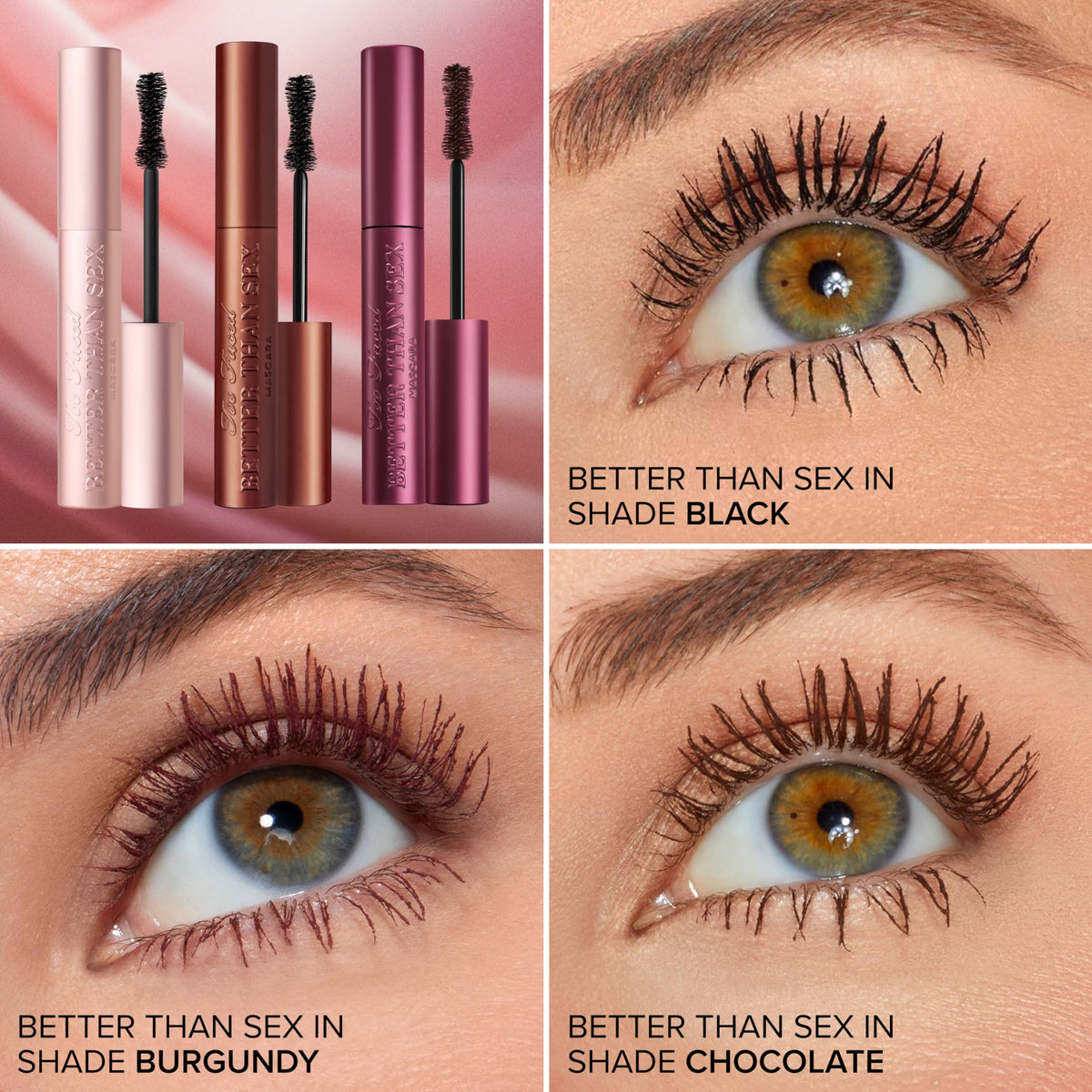 Too Faced wand texture swipe of burgundy formula, demonstrates rich color payoff