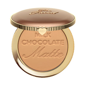 Too Faced front packaging showing Milk Chocolate compact and benefit of matte warmth